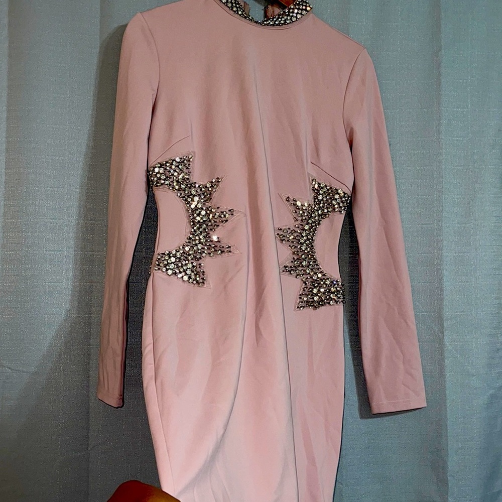 Pretty blush color dress with rhinestones never